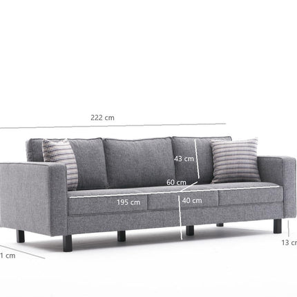 3 személyes kanapé Kale Linen - Szürke-VASBÚTOR