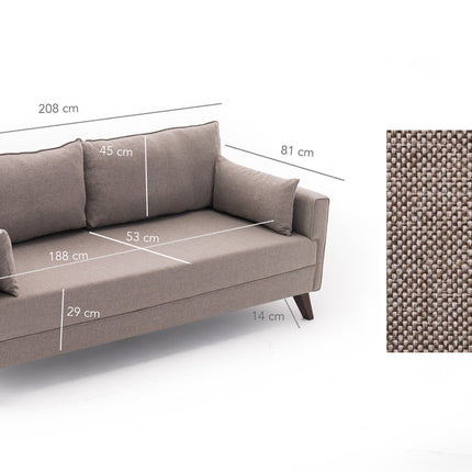 3 személyes kanapéágy Bella Sofa - Krém-VASBÚTOR