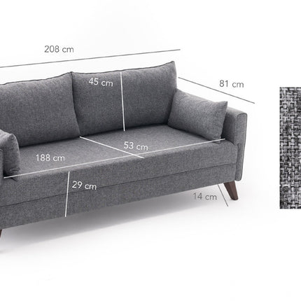 3 személyes kanapéágy Bella Sofa - Szürke-VASBÚTOR