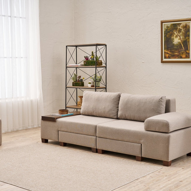3 személyes kanapéágy Perenna Linen - Krém-VASBÚTOR