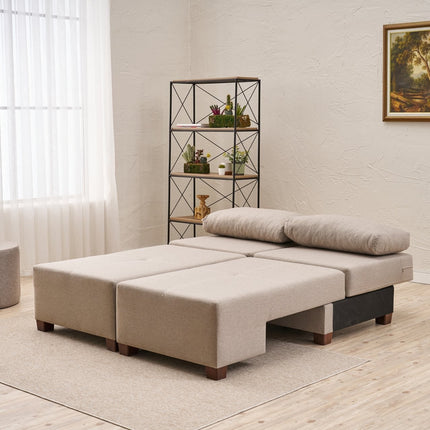 3 személyes kanapéágy Perenna Linen - Krém-VASBÚTOR