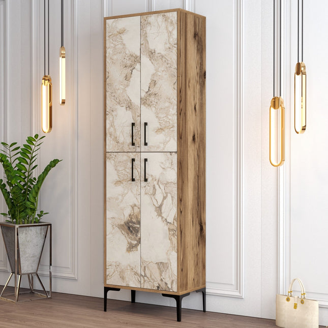 Cipőtároló Berlin A - Diós, Fehér Marble-VASBÚTOR