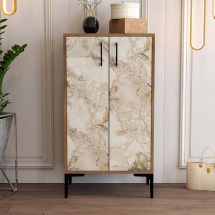 Cipőtároló Prag - Diós, Fehér Marble-VASBÚTOR