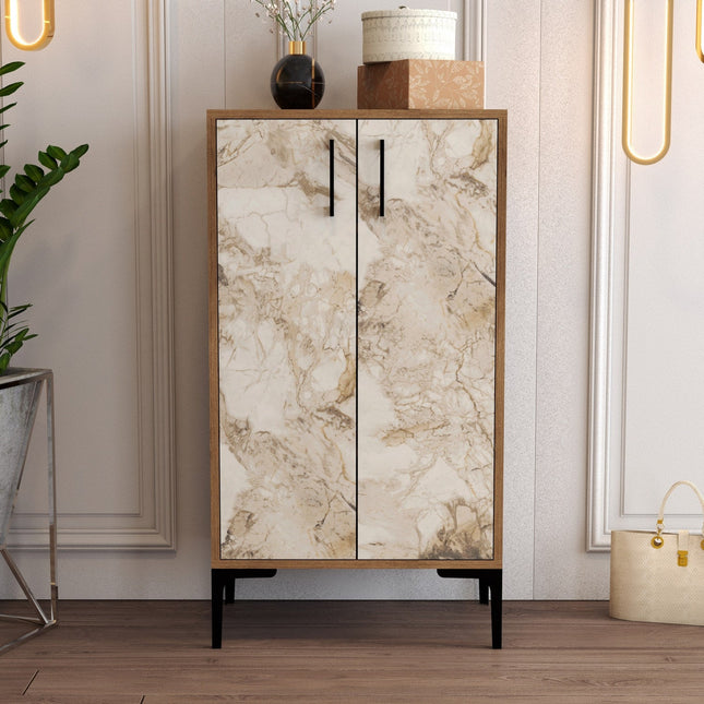 Cipőtároló Prag - Diós, Fehér Marble-VASBÚTOR