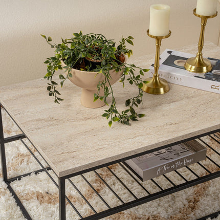 Dohányzóasztal Asude - Fekete, Travertine-VASBÚTOR