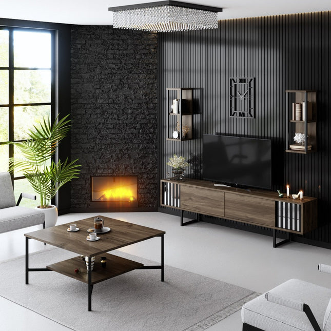 Dohányzóasztal Black Line - Walnut, Black-VASBÚTOR