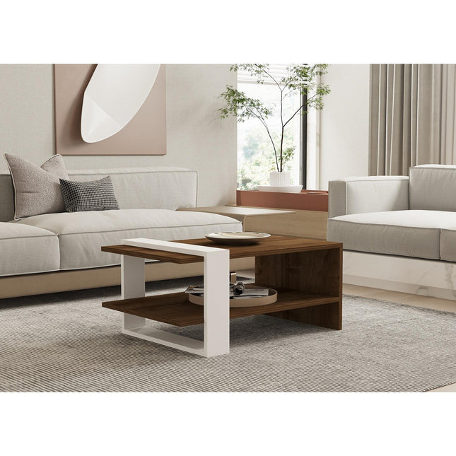 Dohányzóasztal Gaye - Walnut, White-VASBÚTOR