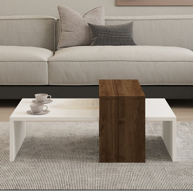 Dohányzóasztal Glow - White, Walnut-VASBÚTOR