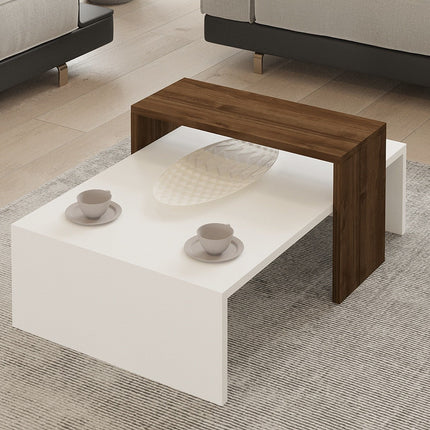 Dohányzóasztal Glow - White, Walnut-VASBÚTOR