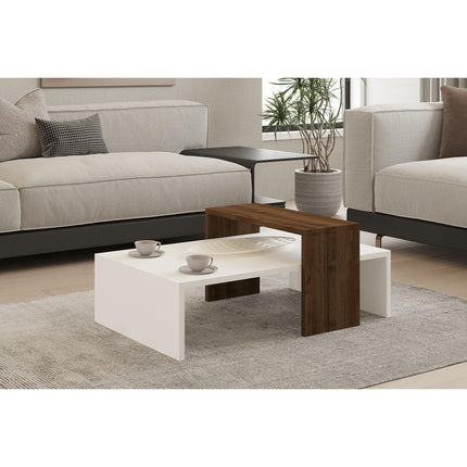 Dohányzóasztal Glow - White, Walnut-VASBÚTOR