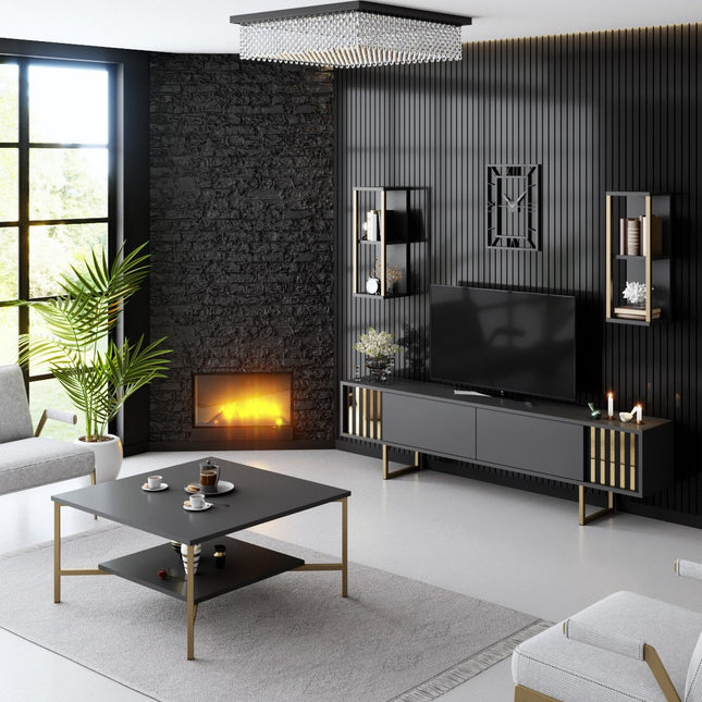 Dohányzóasztal Gold Line - Anthracite, Black-VASBÚTOR