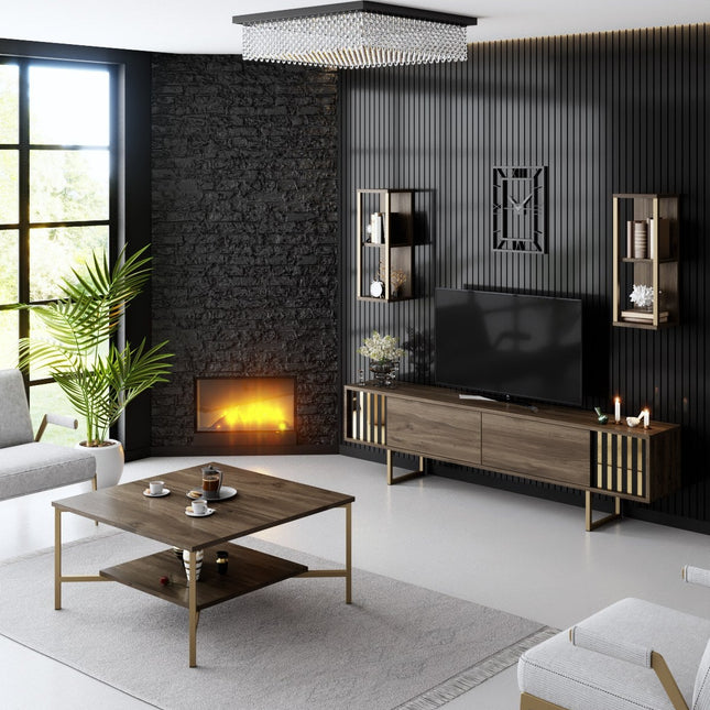 Dohányzóasztal Gold Line - Walnut, Black-VASBÚTOR