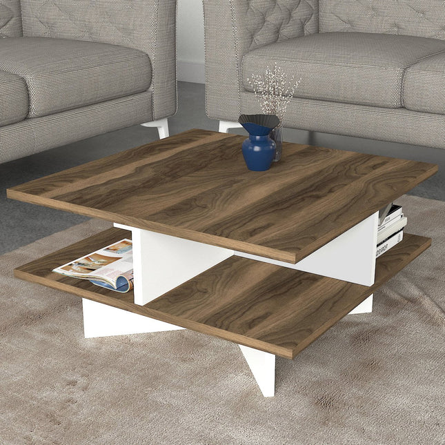 Dohányzóasztal Hamton - Walnut, White-VASBÚTOR