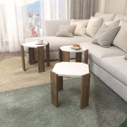 Dohányzóasztal Lori - White, Walnut-VASBÚTOR