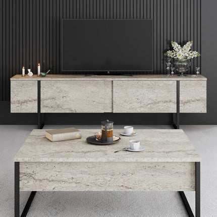 Dohányzóasztal Luxe - Travertine, Black-VASBÚTOR