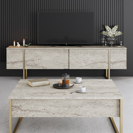 Dohányzóasztal Luxe - Travertine, Gold-VASBÚTOR