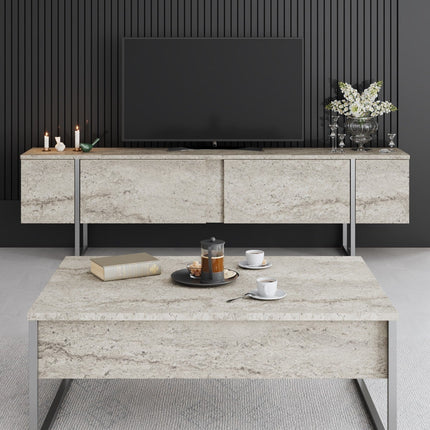 Dohányzóasztal Luxe - Travertine, Silver-VASBÚTOR