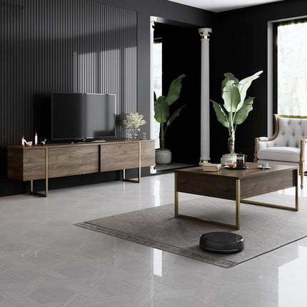 Dohányzóasztal Luxe - Walnut, Gold-VASBÚTOR