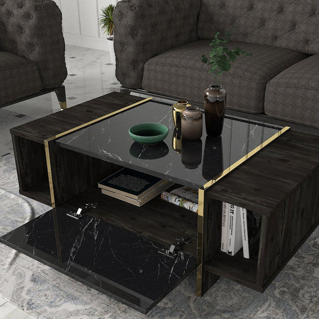 Dohányzóasztal Veyron - Black, Gold-VASBÚTOR