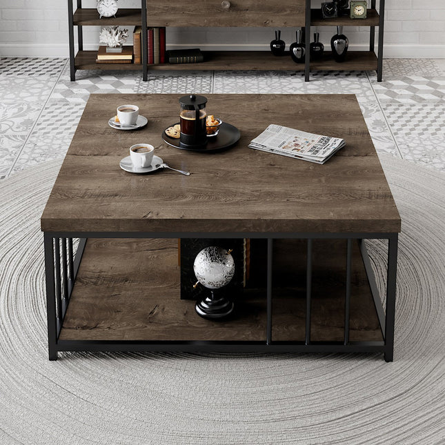 Dohányzóasztal Zenn - Walnut, Black-VASBÚTOR