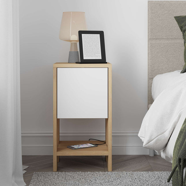 Éjjeliszekrény Ema - Sapphire Oak, White-VASBÚTOR