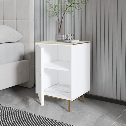 Éjjeliszekrény Imaj - Marble, White-VASBÚTOR