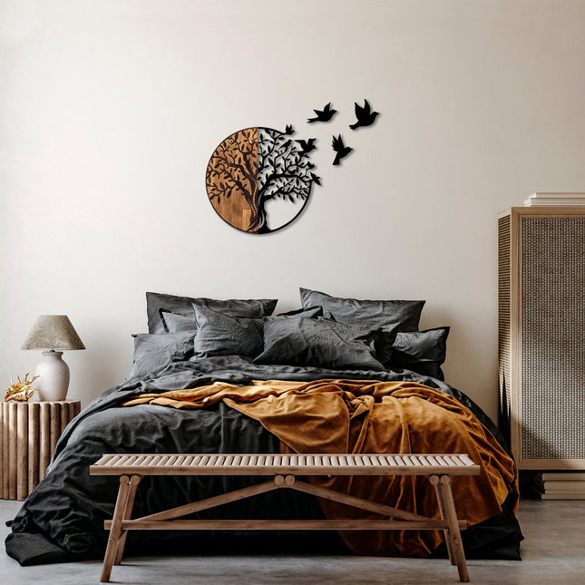 Fa fali dekoráció, Tree And Birds - 322-VASBÚTOR