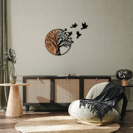 Fa fali dekoráció, Tree And Birds - 322-VASBÚTOR
