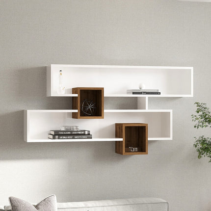 Fali polc Karen - Walnut, White-VASBÚTOR