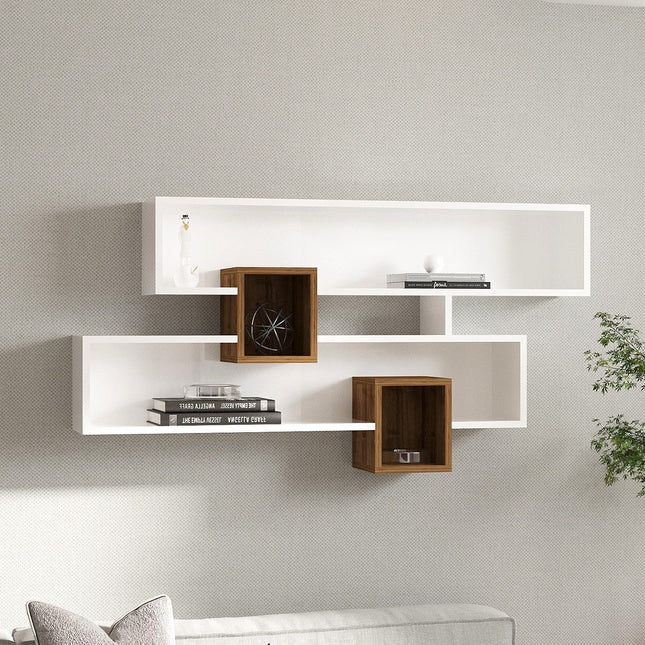 Fali polc Karen - Walnut, White-VASBÚTOR