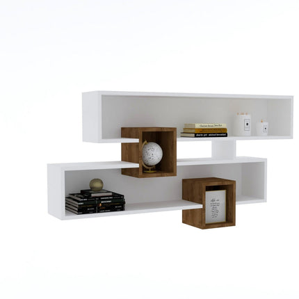 Fali polc Karen - Walnut, White-VASBÚTOR