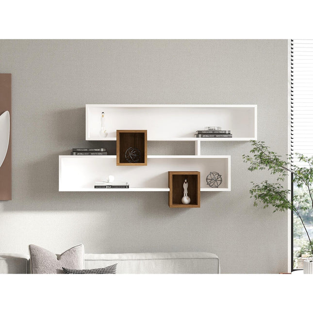 Fali polc Karen - Walnut, White-VASBÚTOR