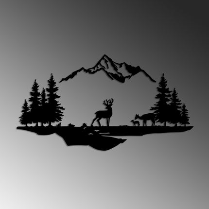 Fém fali dekoráció, Deer And Landscape - 1-VASBÚTOR