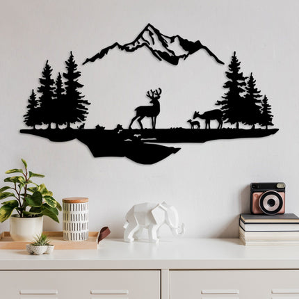 Fém fali dekoráció, Deer And Landscape - 1-VASBÚTOR