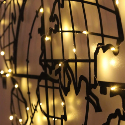 Fém fali dekoráció, World Map Compass Led - Fekete-VASBÚTOR