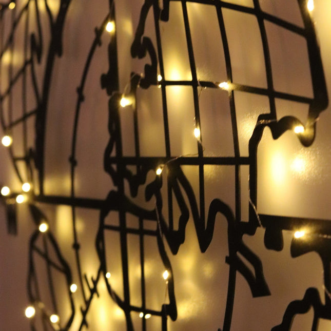 Fém fali dekoráció, World Map Compass Led - Fekete-VASBÚTOR