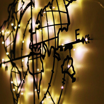 Fém fali dekoráció, World Map Compass Led - Fekete-VASBÚTOR