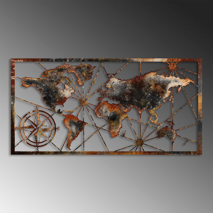Fém fali dekoráció, World Map Large - 3-VASBÚTOR