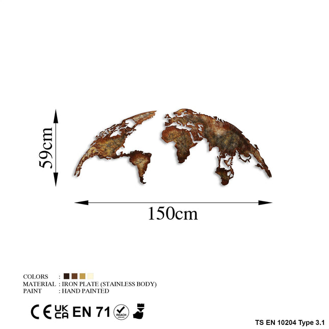 Fém fali dekoráció, World Map Medium - 1-VASBÚTOR