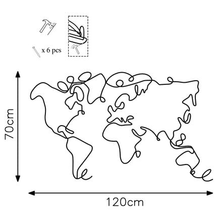 Fém fali dekoráció, World Map-VASBÚTOR