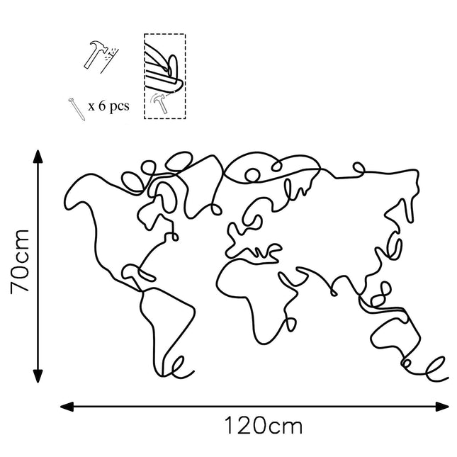 Fém fali dekoráció, World Map-VASBÚTOR