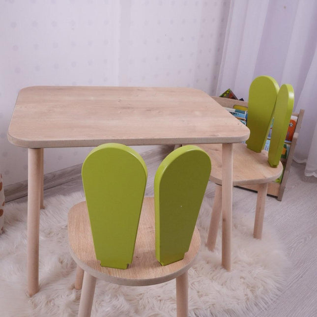Gyerekasztal székekkel Bunny One Chair Set - Pistachio Green, Brown-VASBÚTOR