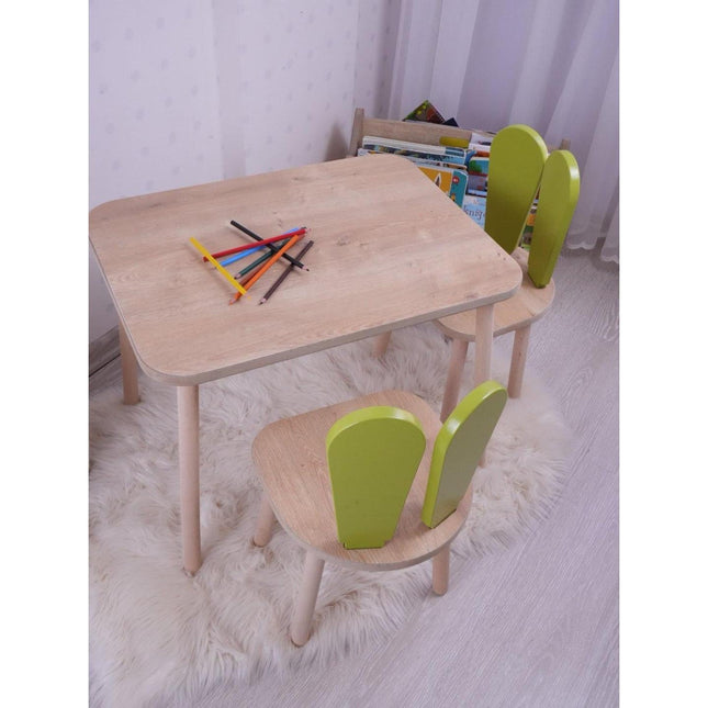 Gyerekasztal székekkel Bunny One Chair Set - Pistachio Green, Brown-VASBÚTOR