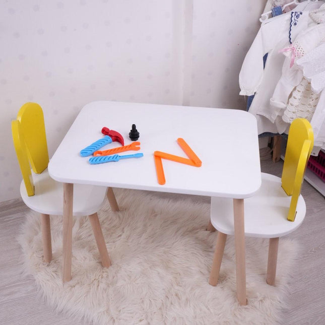 Gyerekasztal székekkel Bunny One Chair Set - Yellow, White-VASBÚTOR