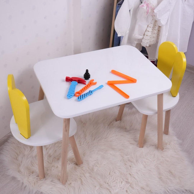 Gyerekasztal székekkel Bunny Two Chair Set - Yellow, White-VASBÚTOR