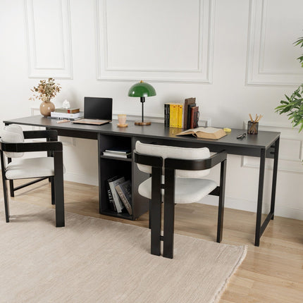 Íróasztal Twin Study Desk - Antracit, Fekete-VASBÚTOR