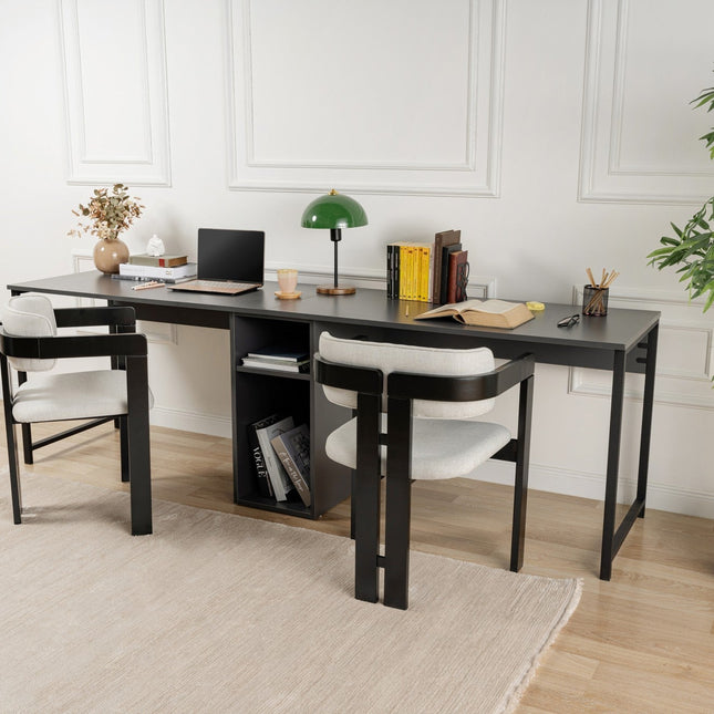 Íróasztal Twin Study Desk - Antracit, Fekete-VASBÚTOR