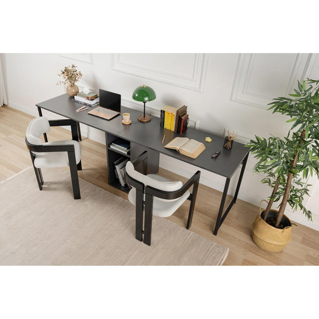 Íróasztal Twin Study Desk - Antracit, Fekete-VASBÚTOR
