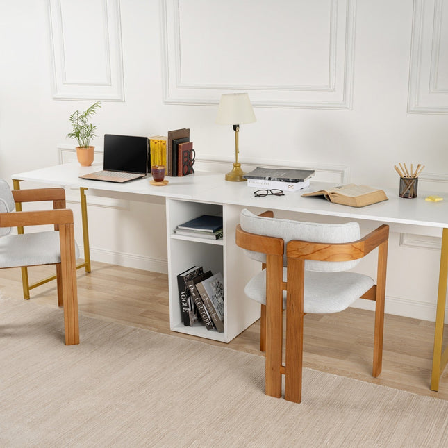 Íróasztal Twin Study Desk - Fehér, Arany-VASBÚTOR