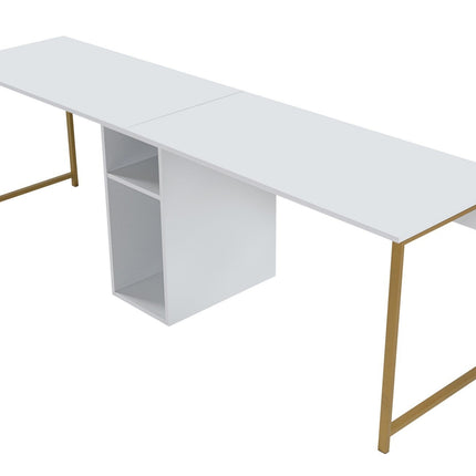 Íróasztal Twin Study Desk - Fehér, Arany-VASBÚTOR